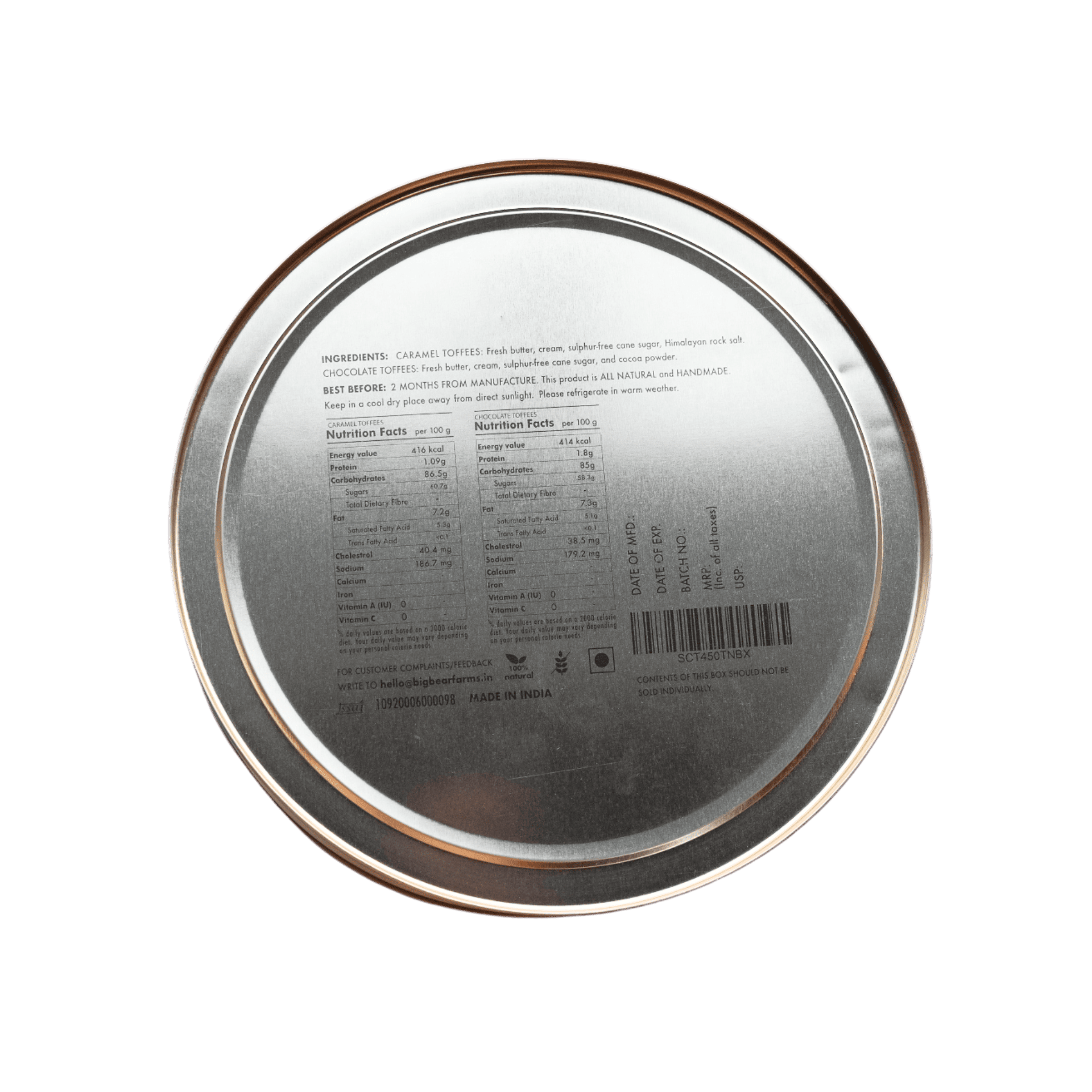 Toffee Tin - Assorted Caramel & Chocolate 600g - 40 pieces - Big Bear Farms