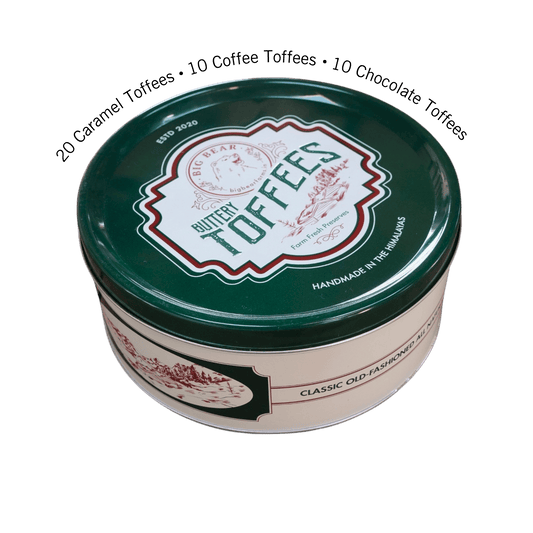 Assorted Caramel, Coffee & Chocolate Toffee Tin  600g - 40 pieces - Big Bear Farms