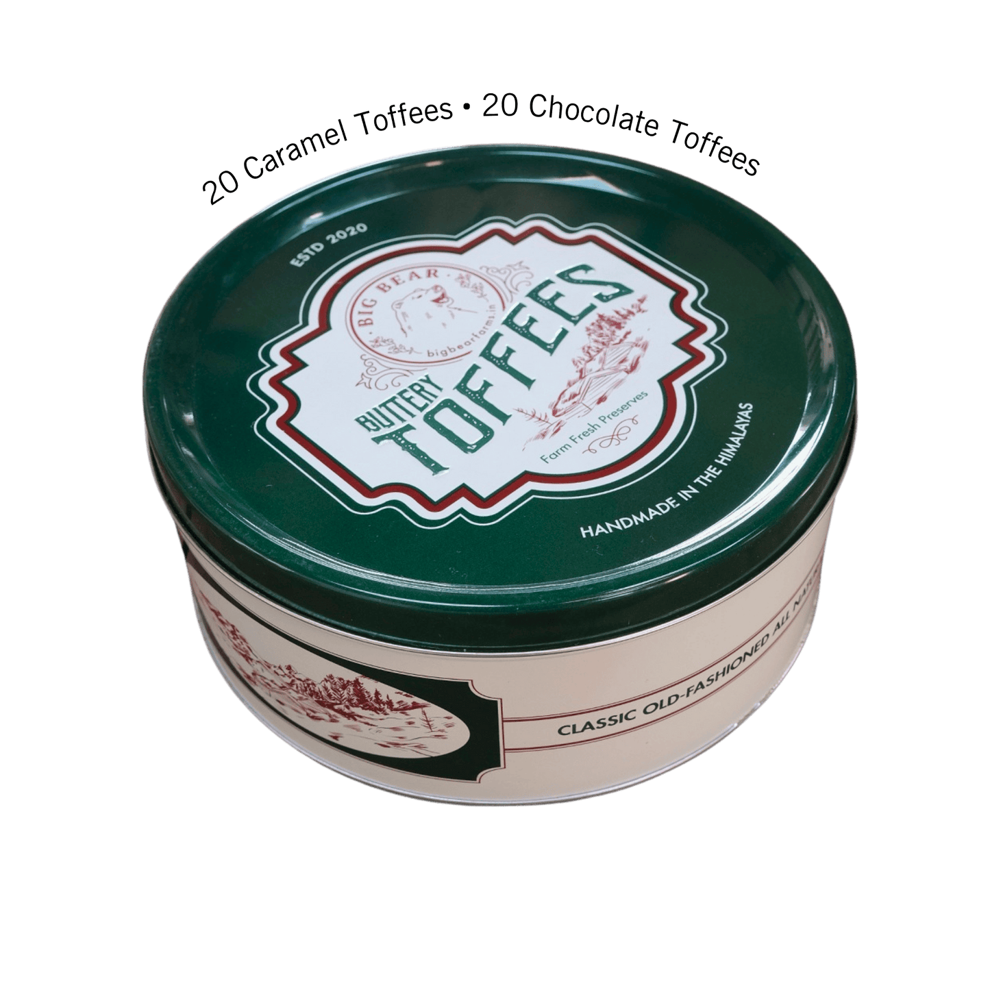 Assorted Caramel & Chocolate Toffee Tin  600g - 40 pieces - Big Bear Farms