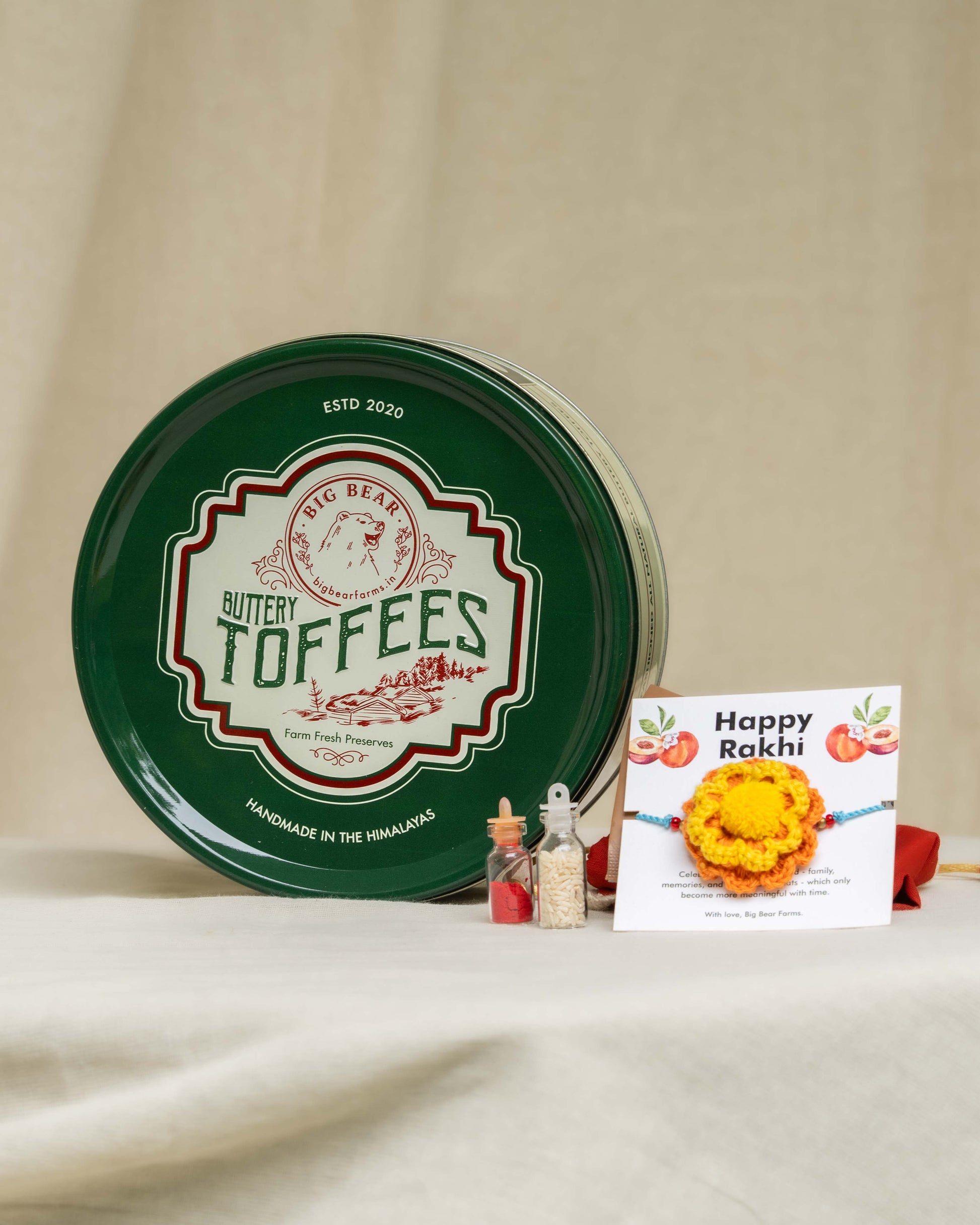 Assorted Toffee tin with Rakhi - Big Bear Farms