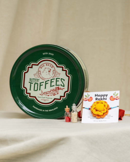 Assorted Toffee tin with Rakhi - Big Bear Farms