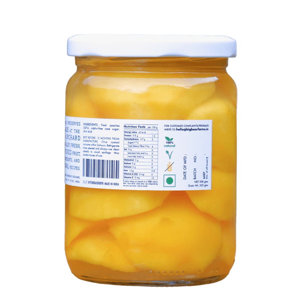 8 x PACK Bottled Peaches 500g - Big Bear Farms