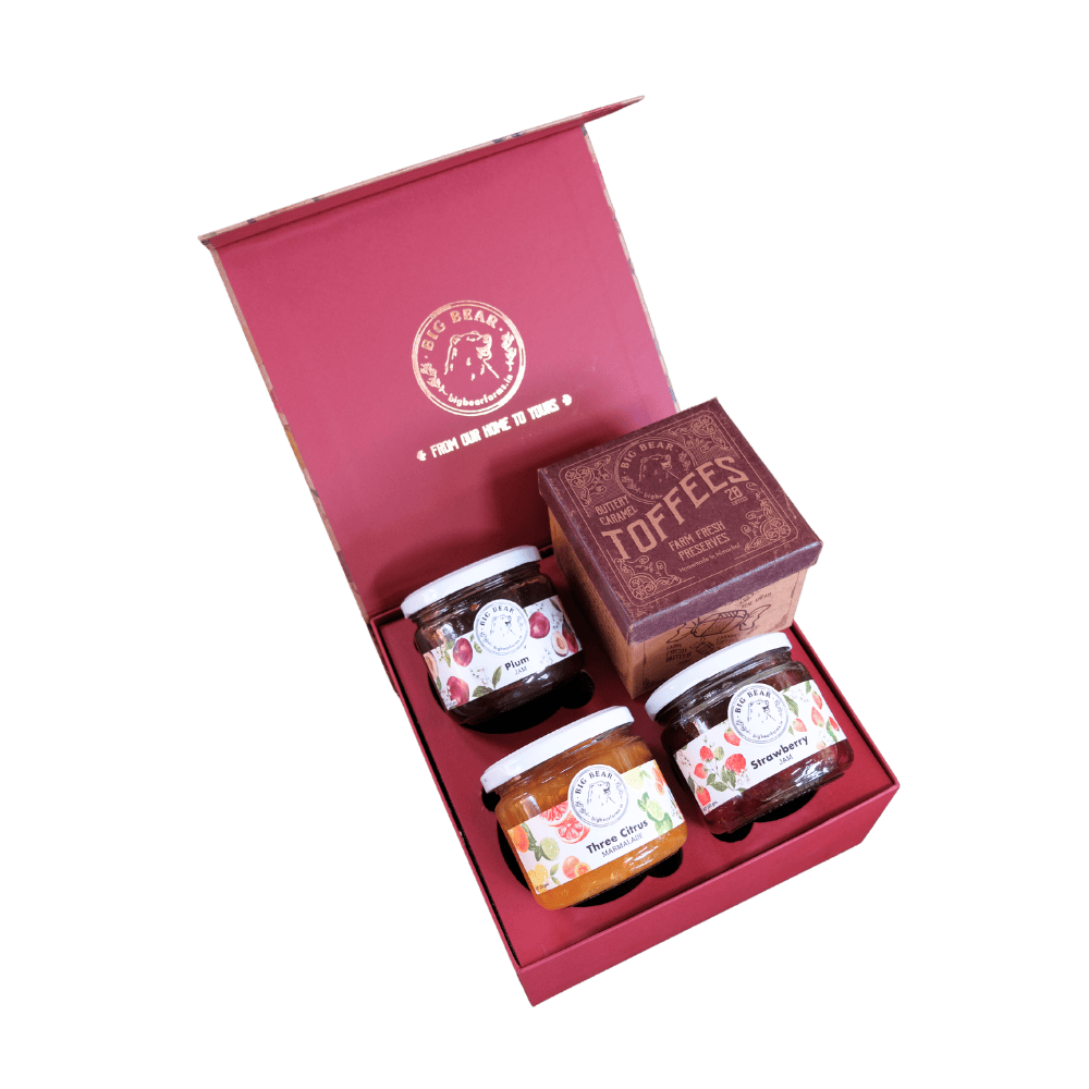 Festive Box of 4 with Chocolate Caramel Toffee 300g - BOX ONLY - PART OF CUSTOMISED GIFT BOX - Big Bear Farms