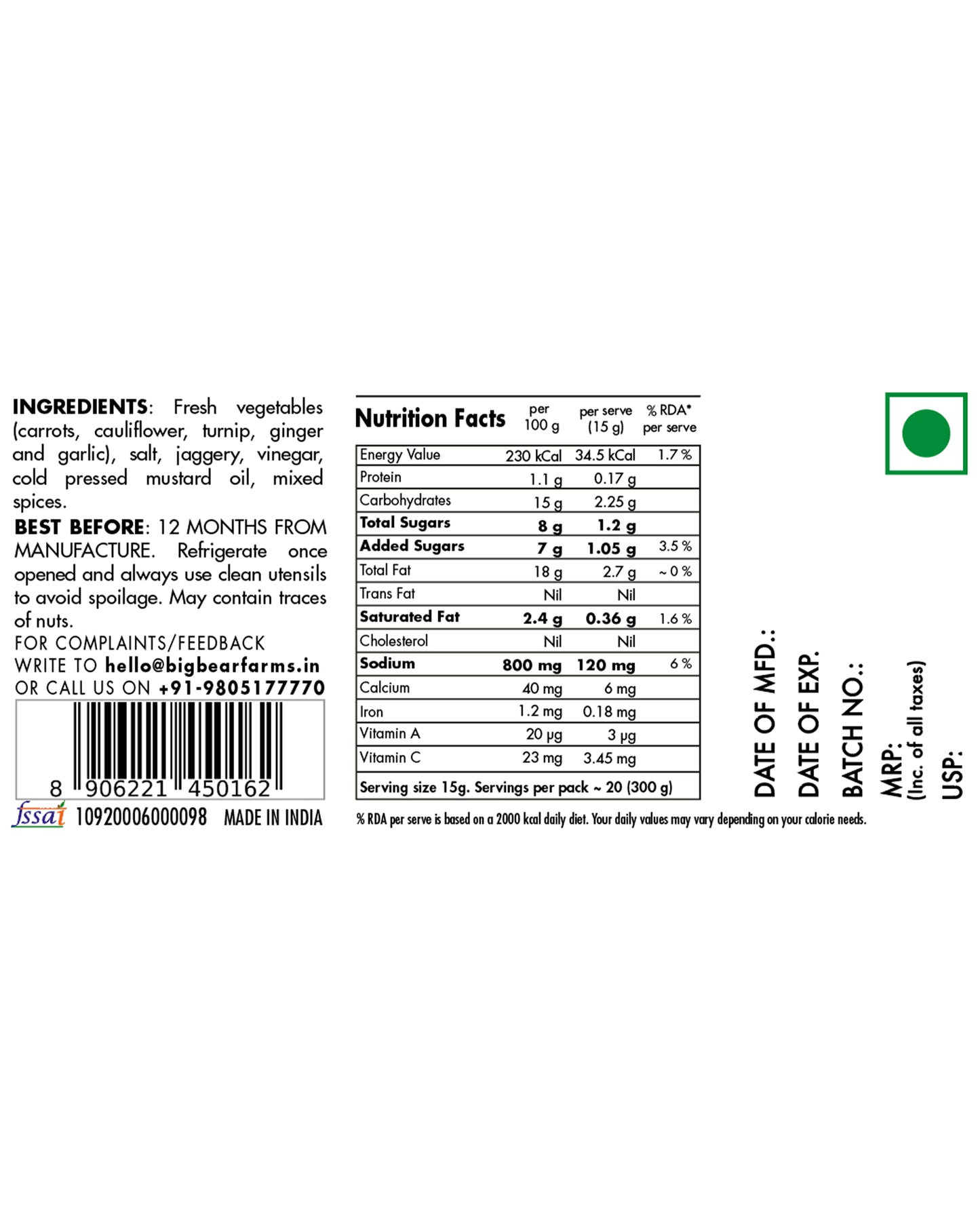 Gajar Gobhi Shalgam Pickle 300g - Big Bear Farms