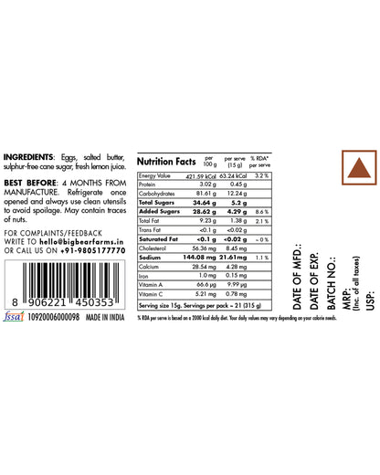 Lemon Curd Dessert Spread 315g - contains egg - Big Bear Farms