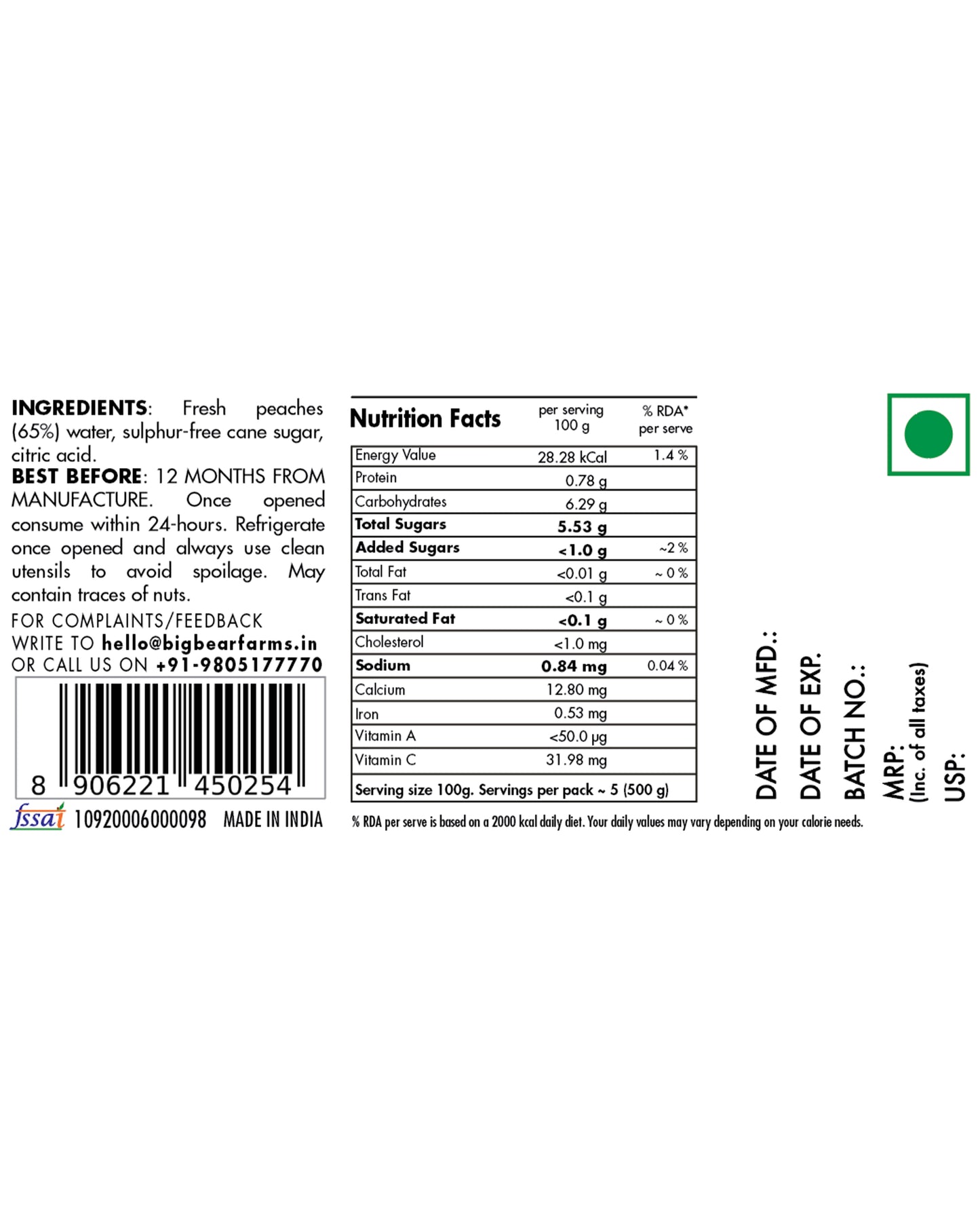 Bottled Peaches 500g - Big Bear Farms