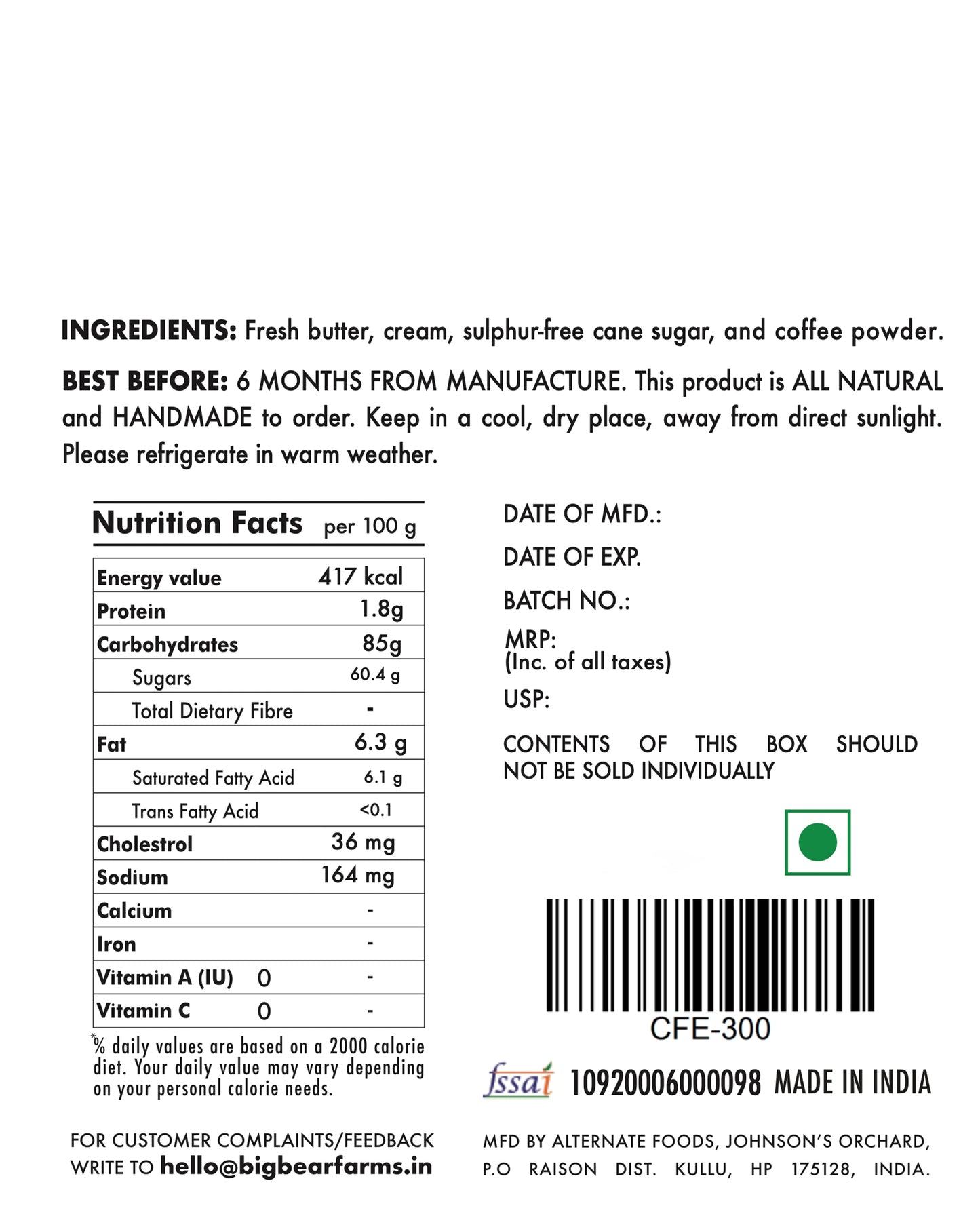 Coffee Toffee Tin 600g - 40pieces - Big Bear Farms
