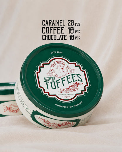 Assorted Caramel, Coffee & Chocolate Toffee Tin  600g - 40 pieces - Big Bear Farms