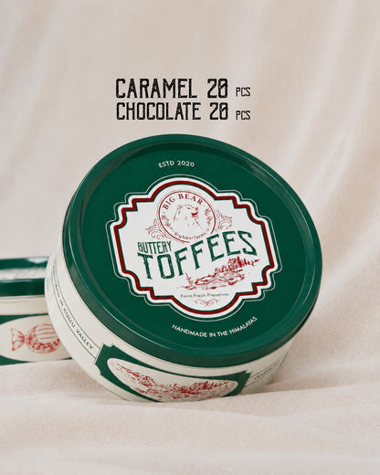 Assorted Caramel & Chocolate Toffee Tin  600g - 40 pieces - Big Bear Farms