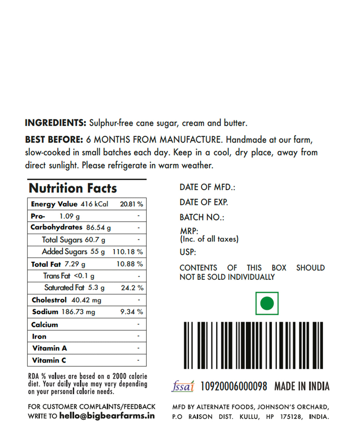 Buttery Caramel Toffee 150g - 10 pieces - Big Bear Farms