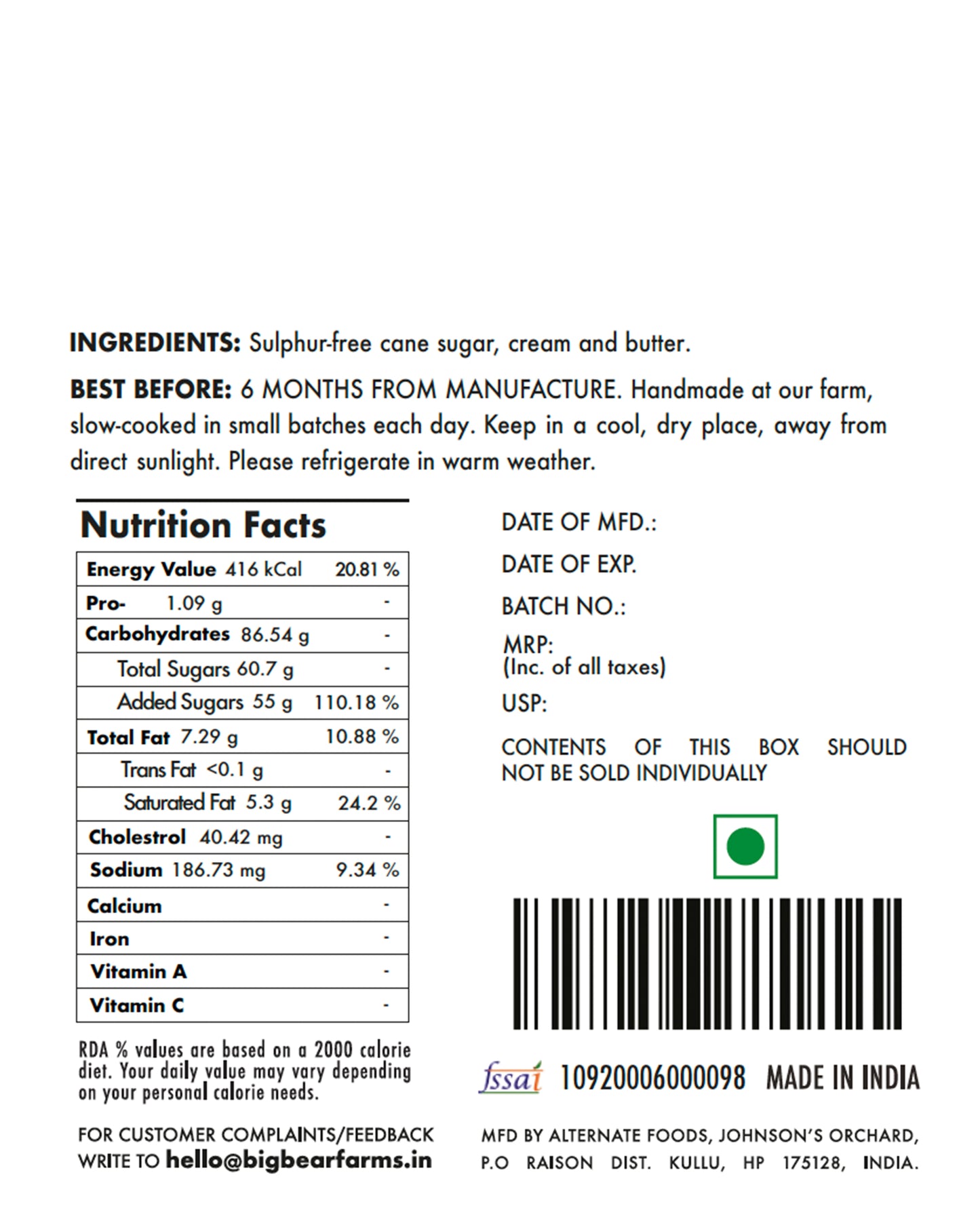 Buttery Caramel Toffee 300g - 20 pieces - Big Bear Farms